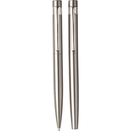 Parure Éco-responsable de Stylo Bille et Roller - Cadeau d'Entreprise Fritz Matières : acier inoxydable Couleurs : argenté