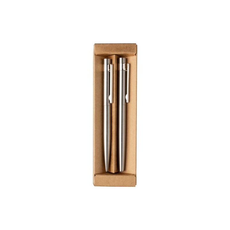 Parure Éco-responsable de Stylo Bille et Roller - Cadeau d'Entreprise Fritz Matières : acier inoxydable Couleurs : argenté livra