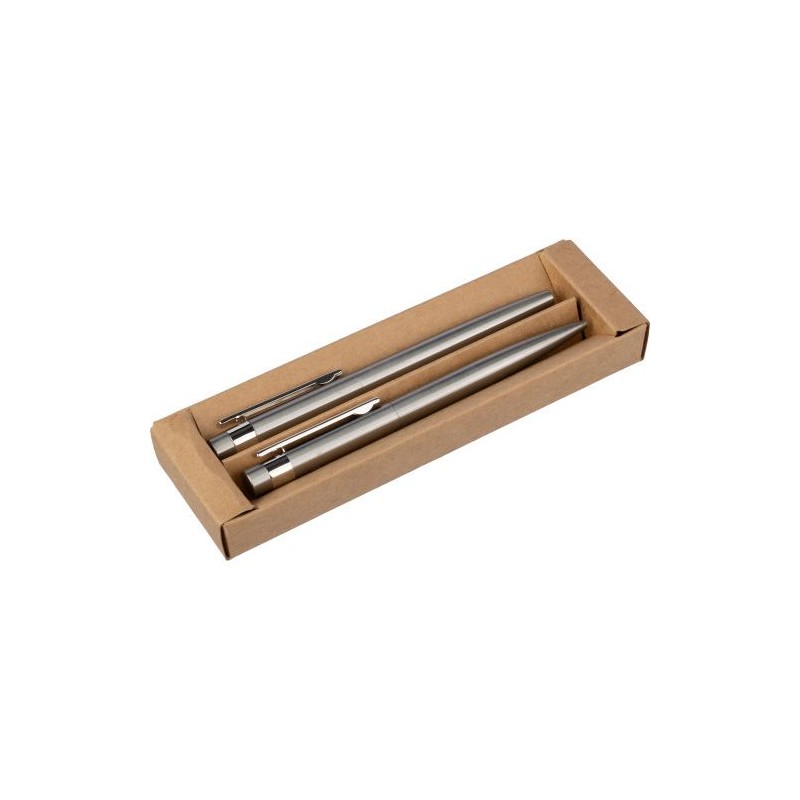 Parure Éco-responsable de Stylo Bille et Roller - Cadeau d'Entreprise Fritz Matières : acier inoxydable Couleurs : argenté perso