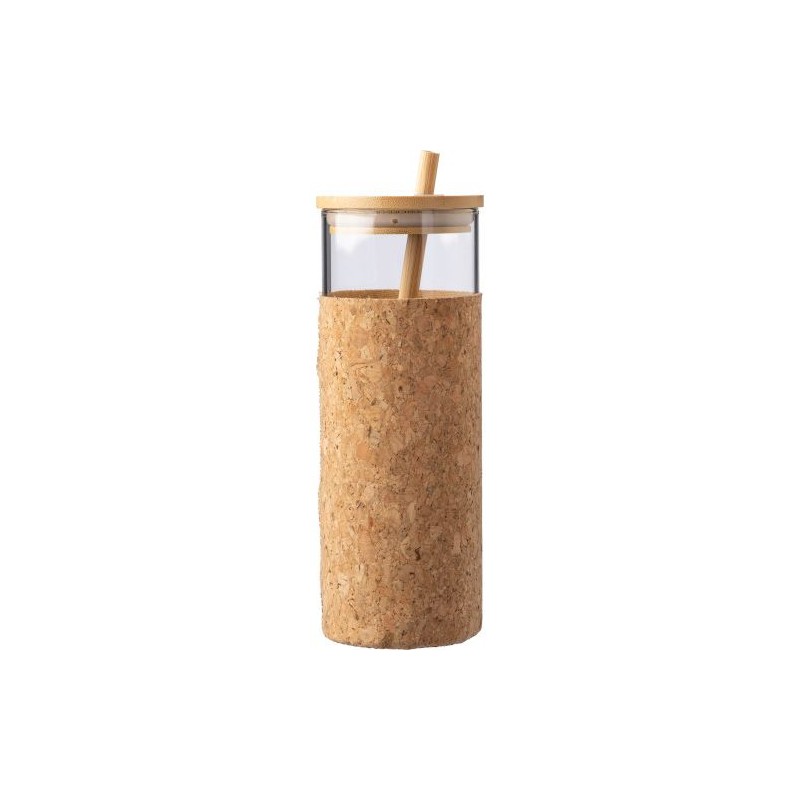 Gobelet Éco-responsable en Verre et Bambou de 450 ml - Marlies Matières : liège Couleurs : brun goodies publicitaire événementie