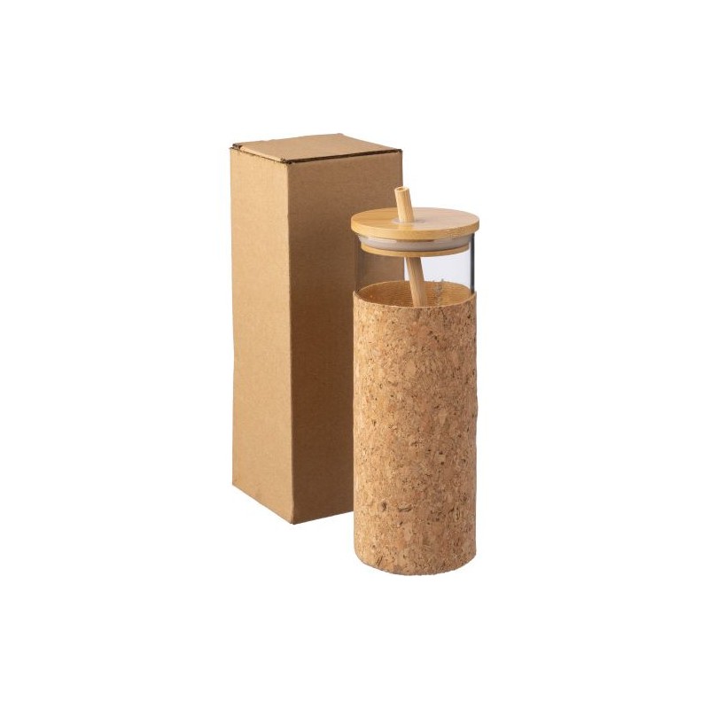 Gobelet Éco-responsable en Verre et Bambou de 450 ml - Marlies Matières : liège Couleurs : brun livraison express 24h 48h