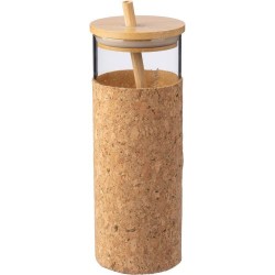 Gobelet Éco-responsable en Verre et Bambou de 450 ml - Marlies Matières : liège Couleurs : brun objet promotionnel éco-responsab