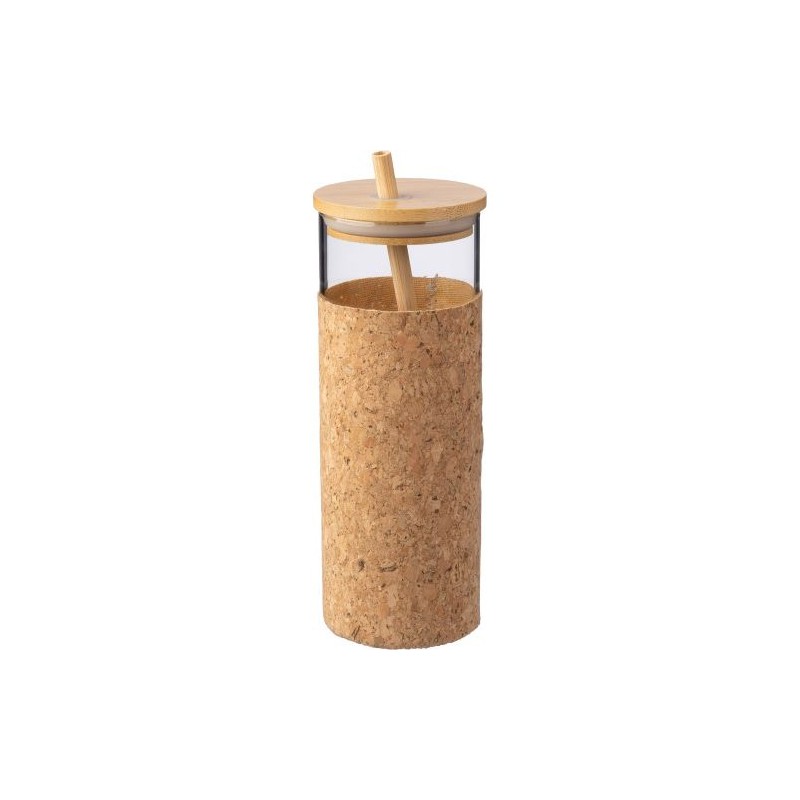 Gobelet Éco-responsable en Verre et Bambou de 450 ml - Marlies Matières : liège Couleurs : brun objet promotionnel éco-responsab