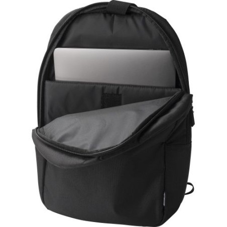 Sac à dos  porte-ordinateur en polyester rPET - Phineas Matières : nylon Couleurs : noir impression haute définition