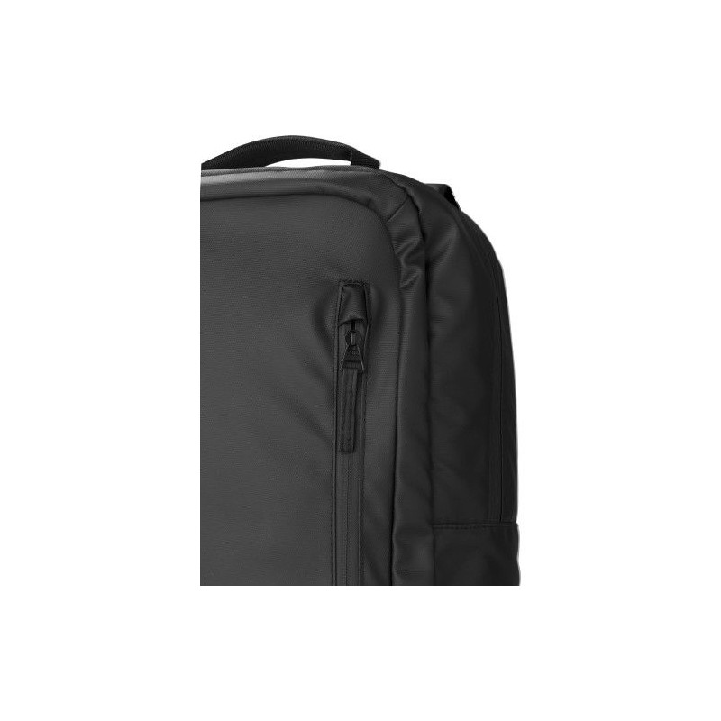 Sac à dos déperlant en polyester personnalisé Brecken Matières : polyester Couleurs : noir marquage laser ultra précis