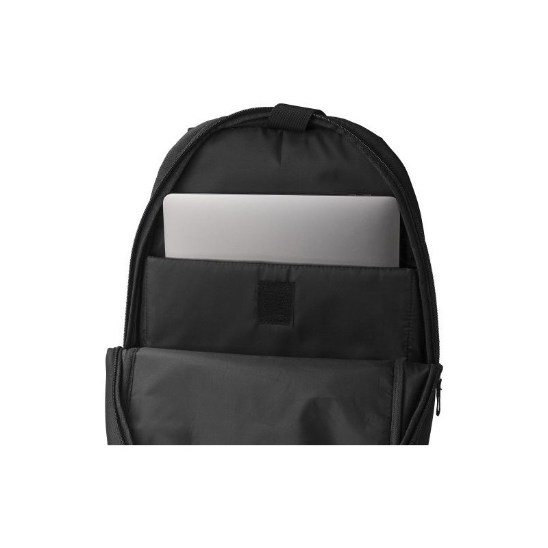 Sac à dos déperlant en polyester personnalisé Brecken Matières : polyester Couleurs : noir objet promotionnel éco-responsable