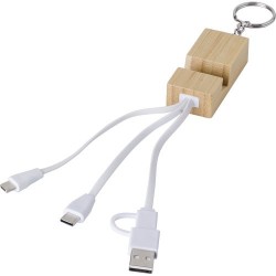 Porte-clés publicitaire en bambou avec câble de charge USB-C - Sutton Matières : acier inoxydable Couleurs : brun 2