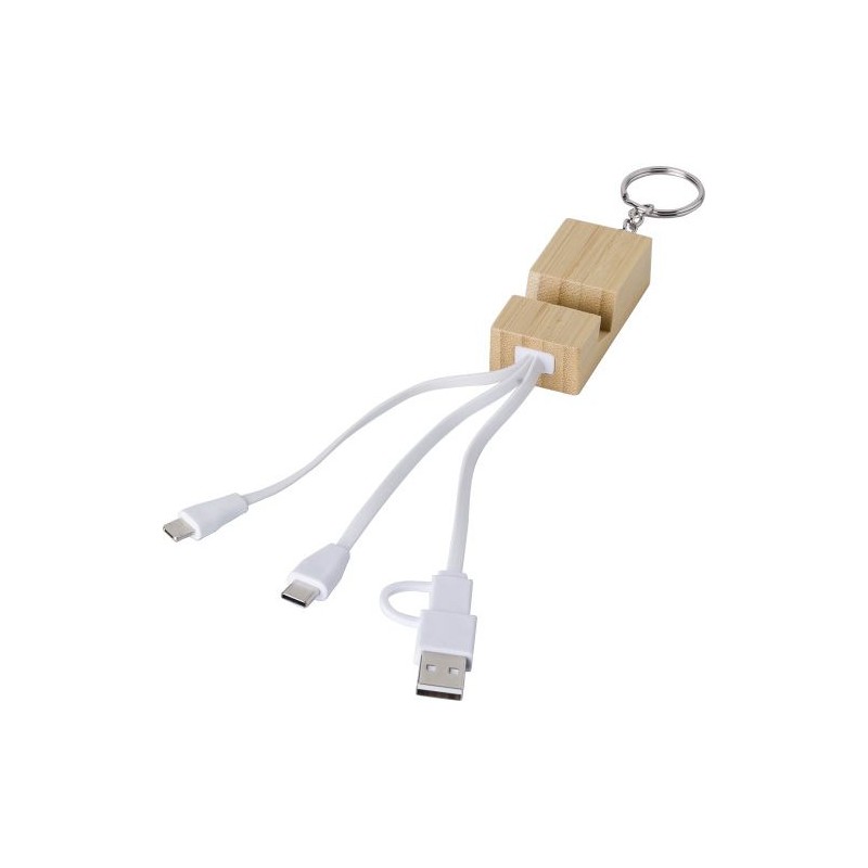 Porte-clés publicitaire en bambou avec câble de charge USB-C - Sutton Matières : acier inoxydable Couleurs : brun personnalisabl