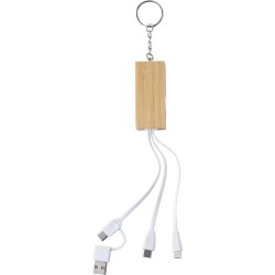 Porte-clés publicitaire en bambou avec câble de charge USB-C - Sutton Matières : acier inoxydable Couleurs : brun cadeau entrepr