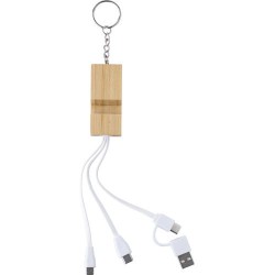 Porte-clés publicitaire en bambou avec câble de charge USB-C - Sutton Matières : acier inoxydable Couleurs : brun goodies public