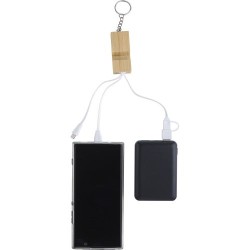 Porte-clés publicitaire en bambou avec câble de charge USB-C - Sutton Matières : acier inoxydable Couleurs : brun impression hau