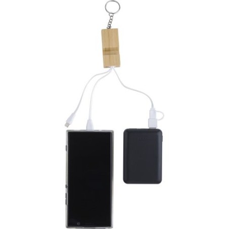 Porte-clés publicitaire en bambou avec câble de charge USB-C - Sutton Matières : acier inoxydable Couleurs : brun impression hau
