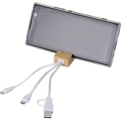 Porte-clés publicitaire en bambou avec câble de charge USB-C - Sutton Matières : acier inoxydable Couleurs : brun marquage laser