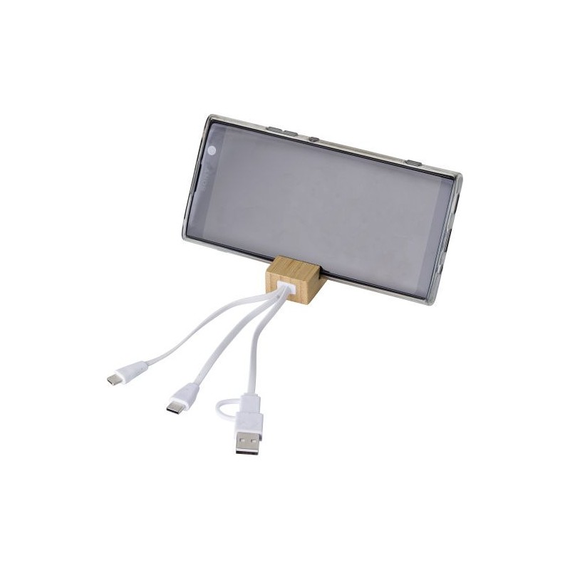 Porte-clés publicitaire en bambou avec câble de charge USB-C - Sutton Matières : acier inoxydable Couleurs : brun marquage laser