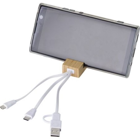 Porte-clés publicitaire en bambou avec câble de charge USB-C - Sutton Matières : acier inoxydable Couleurs : brun marquage laser