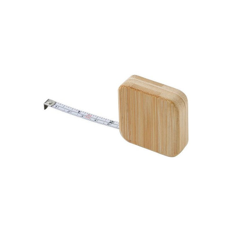 Mètre-ruban personnalisé en bambou de 1 m - Callum Matières : bambou Couleurs : brun personnalisable avec votre logo