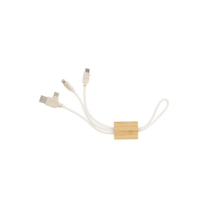 Câble de charge  en bambou personnalisé Keegan Matières : coton Couleurs : brun cadeau entreprise pas cher