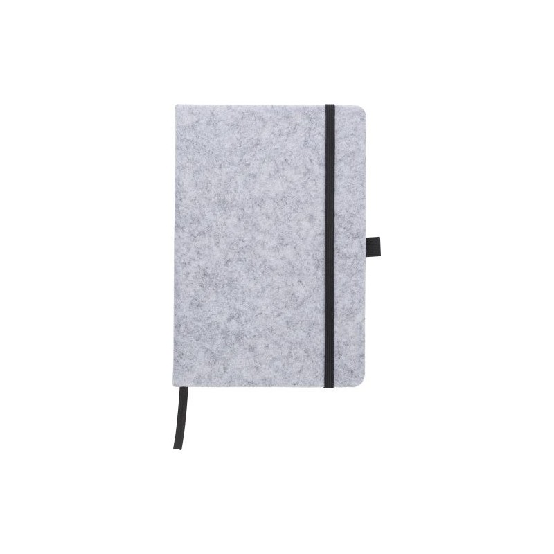 Carnet A5 personnalisé en feutre  rPET Harper Matières : caoutchouc Couleurs : gris