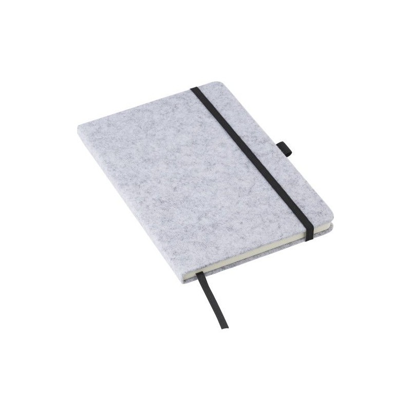 Carnet A5 personnalisé en feutre  rPET Harper Matières : caoutchouc Couleurs : gris impression haute définition