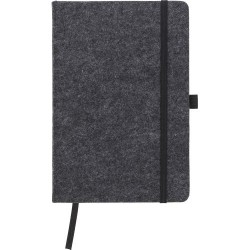 Carnet A5 personnalisé en feutre  rPET Harper Matières : caoutchouc Couleurs : gris foncé personnalisable avec votre logo