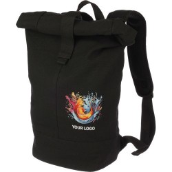 Sac à dos roll-top en polyester personnalisé pour vos loisirs Micah Matières : coton Couleurs : noir marquage laser ultra précis