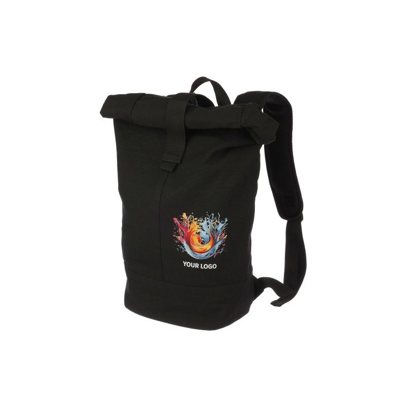 Sac à dos roll-top en polyester personnalisé pour vos loisirs Micah Matières : coton Couleurs : noir marquage laser ultra précis