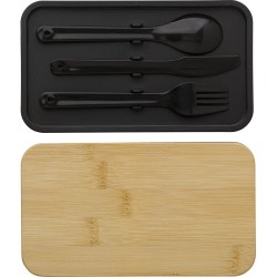 Lunch box  à double compartiment en PP - Maxton Matières : bambou Couleurs : noir