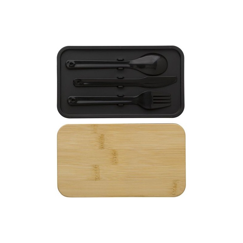 Lunch box  à double compartiment en PP - Maxton Matières : bambou Couleurs : noir