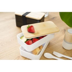 Lunch box  à double compartiment en PP - Maxton Matières : bambou Couleurs : noir objet publicitaire robuste