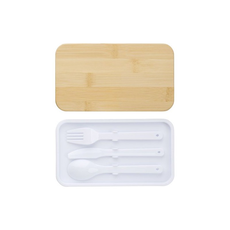 Lunch box  à double compartiment en PP - Maxton Matières : bambou Couleurs : blanc personnalisable avec votre logo