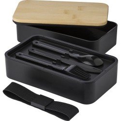Lunch box  à double compartiment en PP - Maxton Matières : bambou Couleurs : blanc cadeau entreprise pas cher