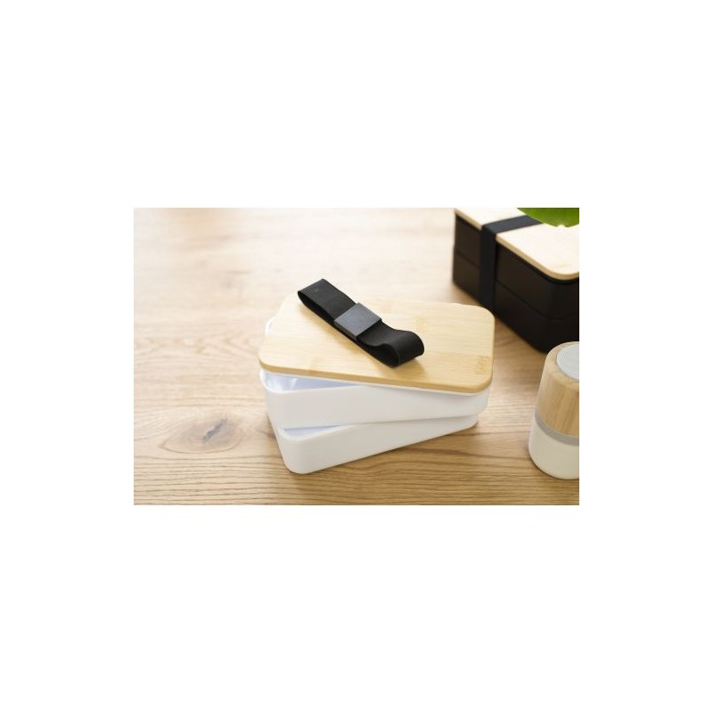 Lunch box  à double compartiment en PP - Maxton Matières : bambou Couleurs : blanc goodies entreprise design