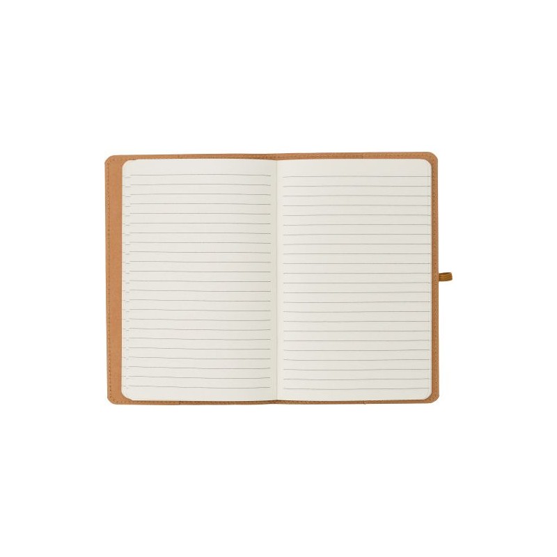 Carnet A5 personnalisé en papier kraft - Johanna Matières : caoutchouc Couleurs : brun cadeau collaborateur premium