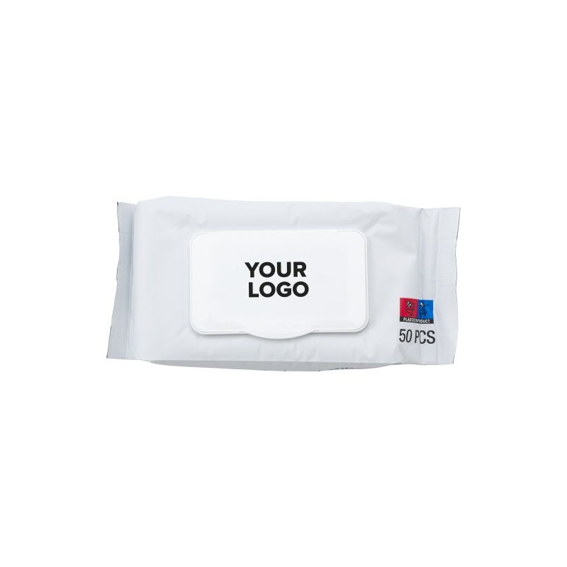 Set de 50 lingettes désinfectantes personnalisées Estella Couleurs : blanc goodies publicitaire événementiel