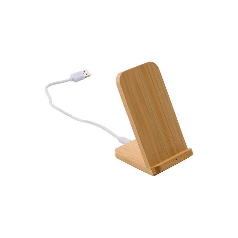 Chargeur à induction  en bambou - Personnalisé et pratique par Claudie Matières : bambou Couleurs : bambou cadeau entreprise pas