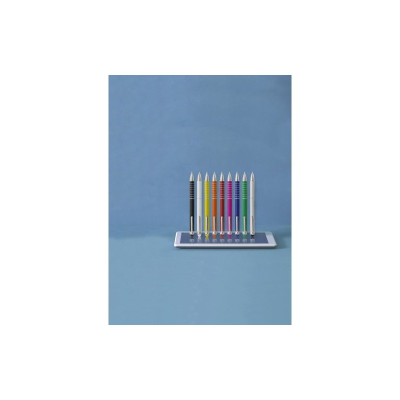 Stylo bille en aluminium personnalisé twist Oliver Matières : caoutchouc Couleurs : blanc impression haute définition