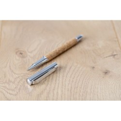 Parure  et élégante de stylo bille et roller en liège Elmer Matières : liège Couleurs : brun impression haute définition