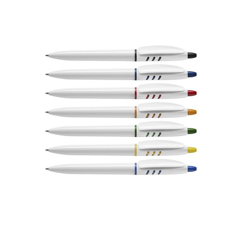 Stylo à bille publicitaire personnalisable en plastique Matières : nickel Couleurs : blanc impression logo haute qualité