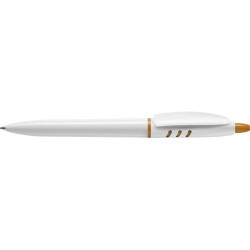 Stylo à bille publicitaire personnalisable en plastique Matières : nickel Couleurs : blanc objet publicitaire robuste