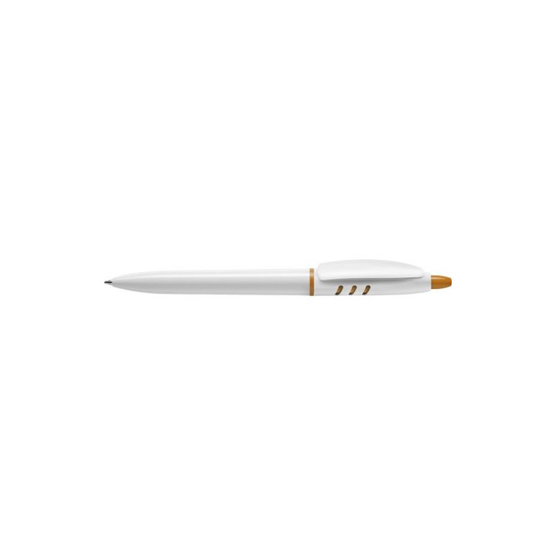 Stylo à bille publicitaire personnalisable en plastique Matières : nickel Couleurs : blanc objet publicitaire robuste