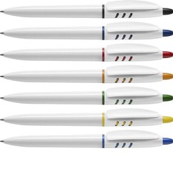 Stylo à bille publicitaire personnalisable en plastique Matières : nickel Couleurs : blanc goodies entreprise design