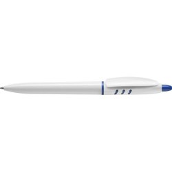 Stylo à bille publicitaire personnalisable en plastique Matières : nickel Couleurs : blanc marquage laser ultra précis