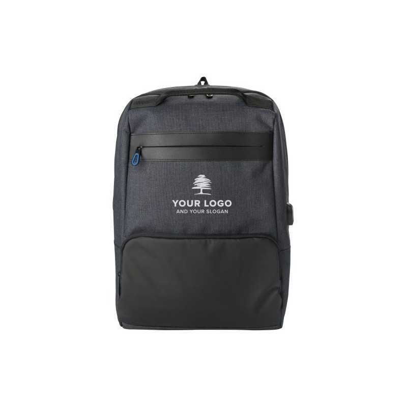 Sac à dos personnalisé porte-ordinateur en PVC avec USB Romy Matières : PVC Couleurs : noir goodies publicitaire événementiel