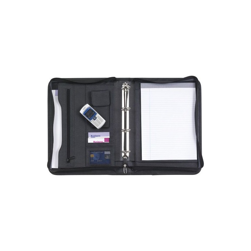 Porte-documents classeur A4 en cuir reconstitué personnalisé Lilo Matières : synderme Couleurs : noir personnalisable avec votre