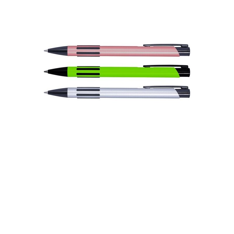 Stylo bille personnalisé en métal laqué publicitaire Aurora Matières : caoutchouc Couleurs : rose cadeau entreprise pas cher
