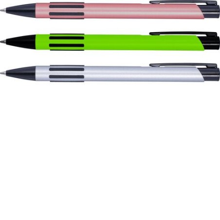 Stylo bille personnalisé en métal laqué publicitaire Aurora Matières : caoutchouc Couleurs : rose cadeau entreprise pas cher