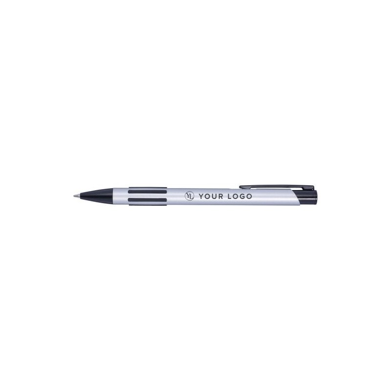 Stylo bille personnalisé en métal laqué publicitaire Aurora Matières : caoutchouc Couleurs : rose marquage laser ultra précis