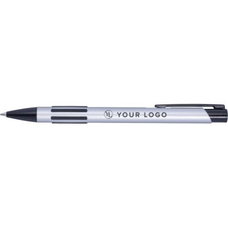 Stylo bille personnalisé en métal laqué publicitaire Aurora Matières : caoutchouc Couleurs : rose marquage laser ultra précis