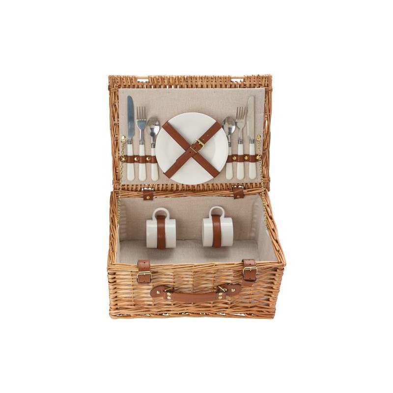 Panier pique-nique en osier personnalisé pratique pour 2 personnes - Effie Matières : bois Couleurs : brun impression haute défi