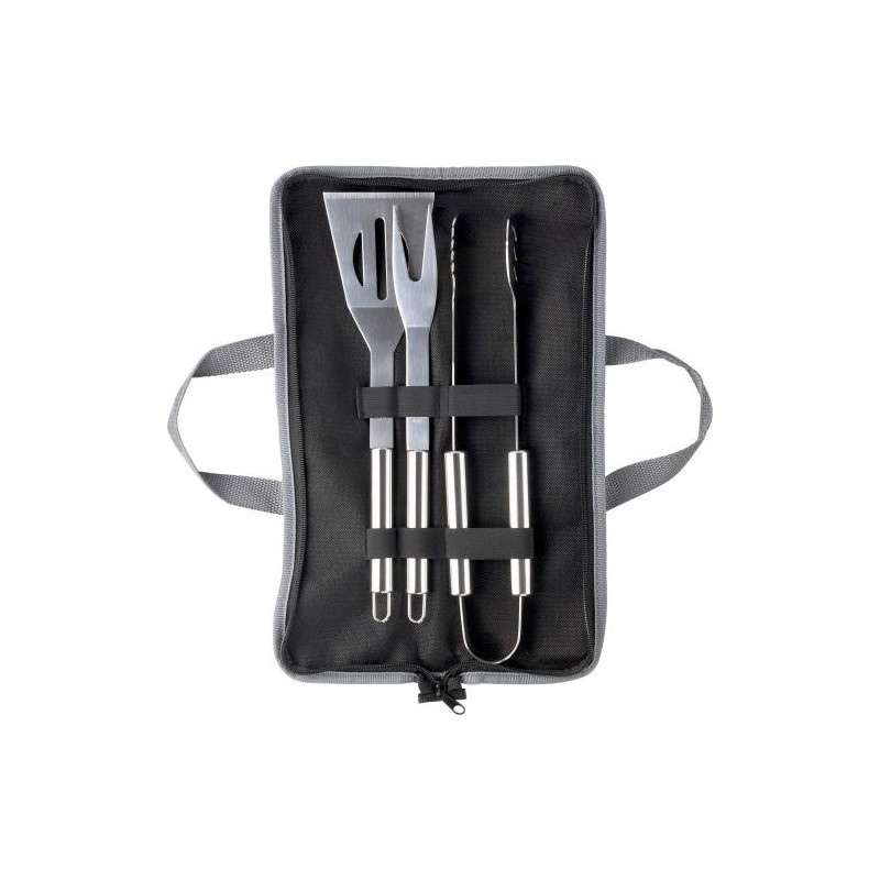 Set de barbecue  dans une pochette personnalisée - Priscilla Matières : non tissé Couleurs : argenté cadeau entreprise pas cher